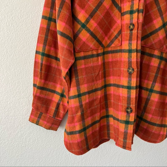 Orange fall flannel button down shacket jacket - Picture 3 of 4